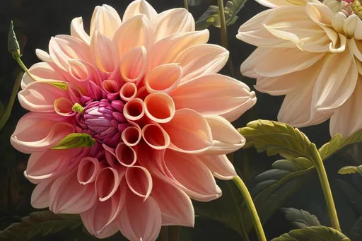 Prompt: Close up of a beautiful dahlia, oil painting