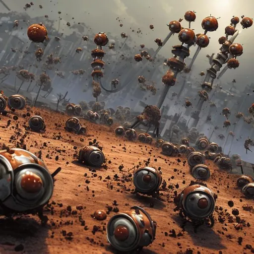 Prompt: a swarm of nanobots eat a cylinder full of rust
