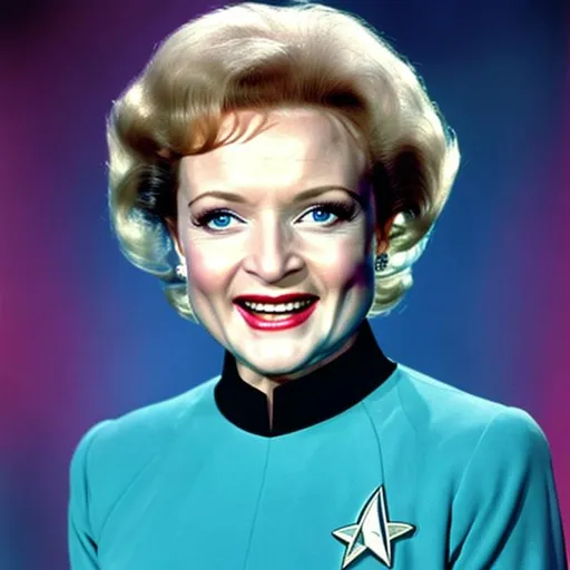 Prompt: A portrait of Betty White, wearing a Starfleet uniform, in the style of "Star Trek the Next Generation."