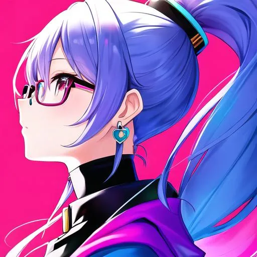 Pop girl, big earrings, profile, colorful hoodie, glasses - Prompt Genius