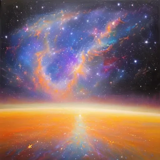 Prompt: oil painting cosmic heavens  by sophia pistis 