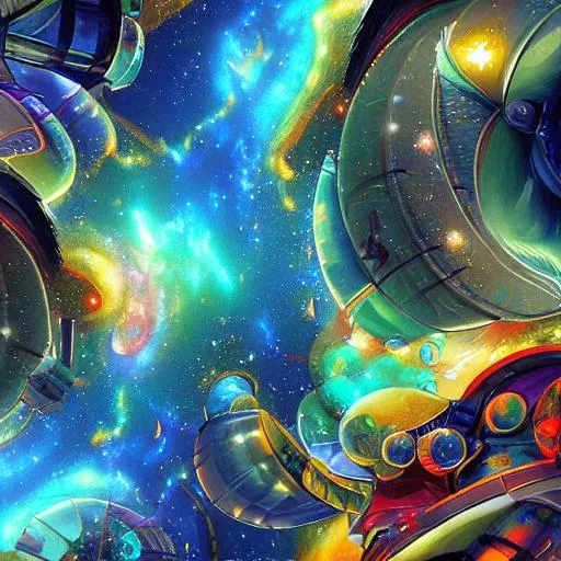 Prompt: Digital art epic perspective background or wallpaper art, brightly colored galaxies, planets, sun, moons and stars, Street art,  background art. Epic perspective ultra detailed digital art