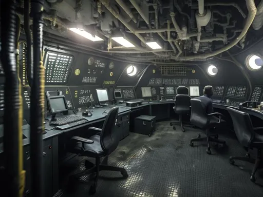 Prompt: Dark Government office on submarine