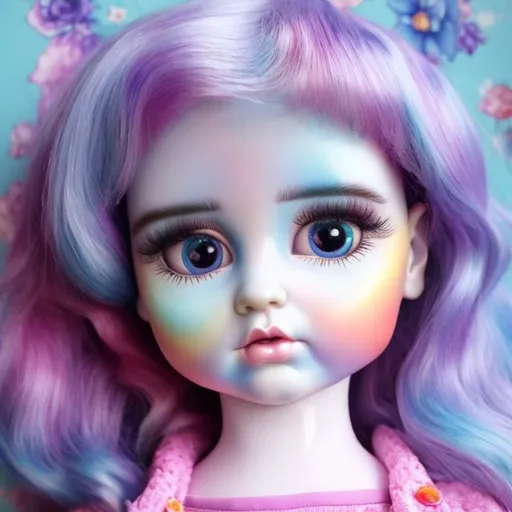 Prompt: Lisa frank style porcelain doll