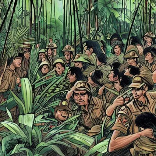 Prompt: Cartoon of the Vietnam War (In the Jungle specifically.)