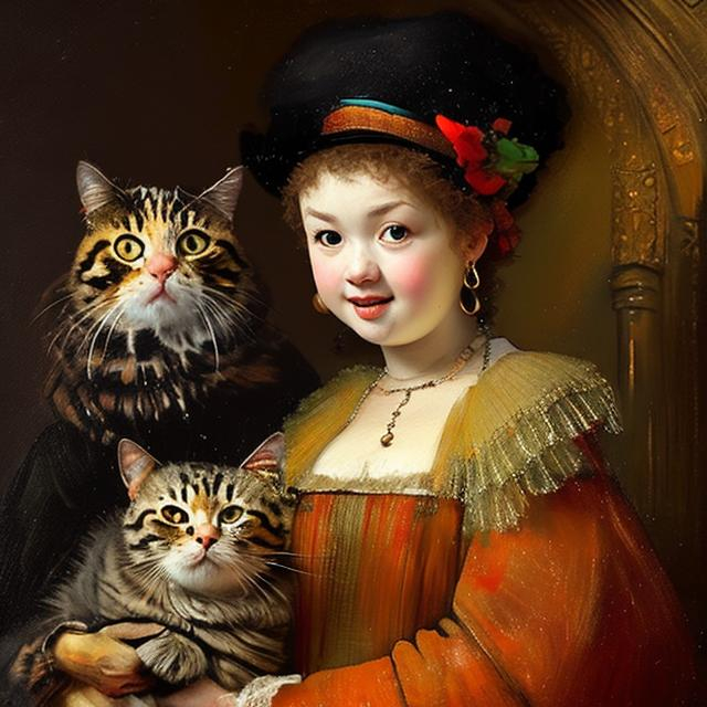 Oil painting in the style of Rembrandt depicting cats. | OpenArt