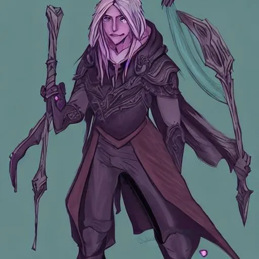 Prompt: drow, pink eyes, male, adventurer, long hair, academic, bored, white hair
