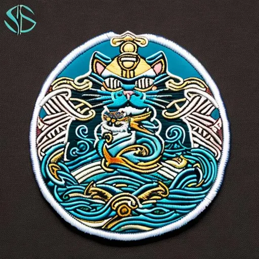 Prompt: Cat god of the sea logo patch