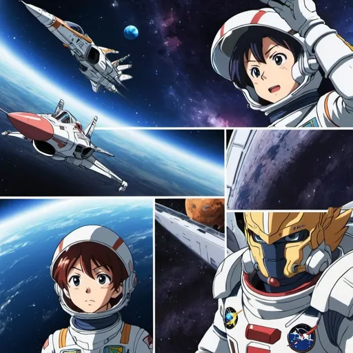 Prompt: Space Fighters in their plot scenes in anime