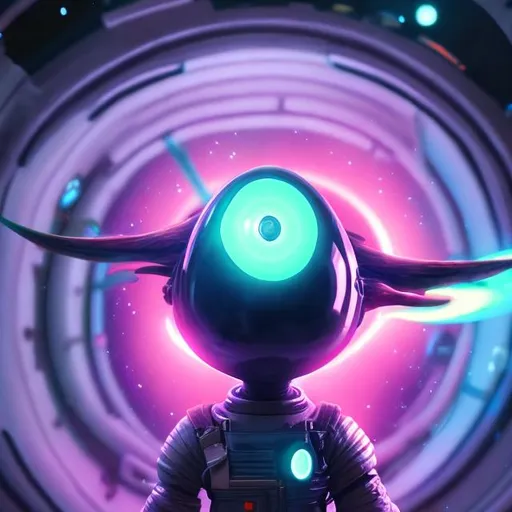 Prompt: Vibrant space agent in front of black hole