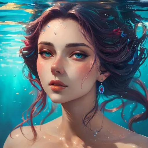 Prompt: beautiful woman, underwater, oil painting, highly detailed, professional, studio lighting, trending on artstation, vivid colors, HDR, UHD, 64k,