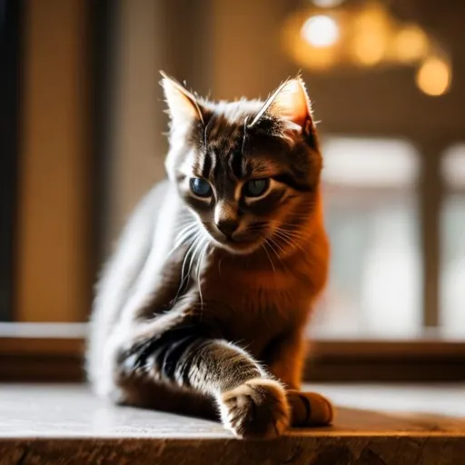 Prompt: A cat sitting on a table fake not to bright