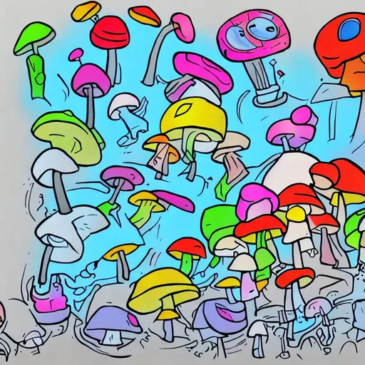 Prompt: Robotic mushroom as a mascot, with colored markers, 4k.