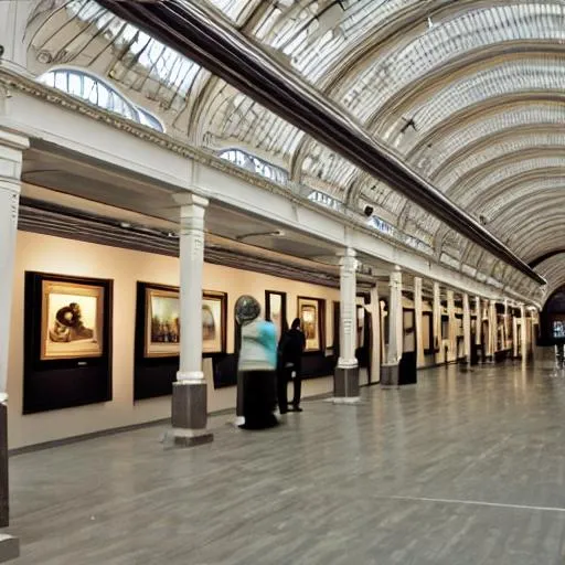 Prompt: museum gallery with trains