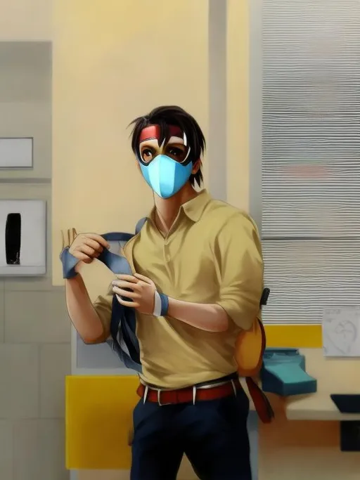 Prompt: Guy with mask, anime style, HD, realistic, adventurous.