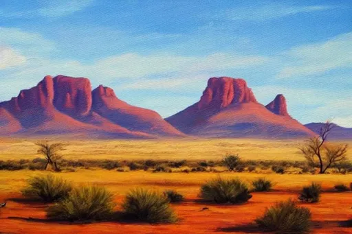 Prompt: Painting of karoo South African landscape. 