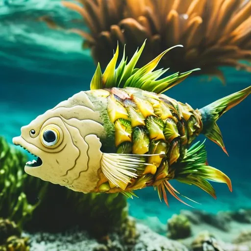 Prompt: A fish shaped like a pineapple


