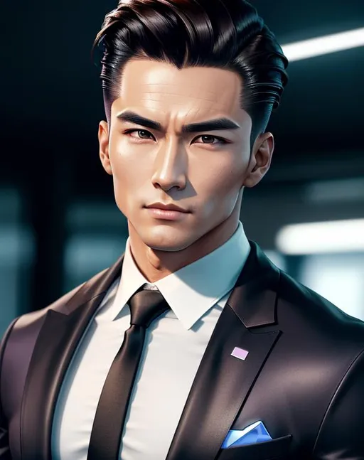 Prompt: perfect composition, {30 year old}, lean {average looking half Korean half British man}, wearing futuristic {plain shirt and future tech coat}, {coat of arms on clothes}, {brunette hair slicked back}, clean shaven, extra masculine, peak fitness, determined expression, looking at viewer, 8k eyes, detailed face, wlop, stanley artgerm lau, artstation, hd, octane render, hyperrealism intricate details, 8k, cinematic volumetric light, proportional, art trending on artstation, sharp focus, studio photo, intricate details, highly detailed, intricate artwork masterpiece, ominous, intricate, epic, trending on artstation, highly detailed, vibrant, production cinematic character render, ultra high quality model, 
