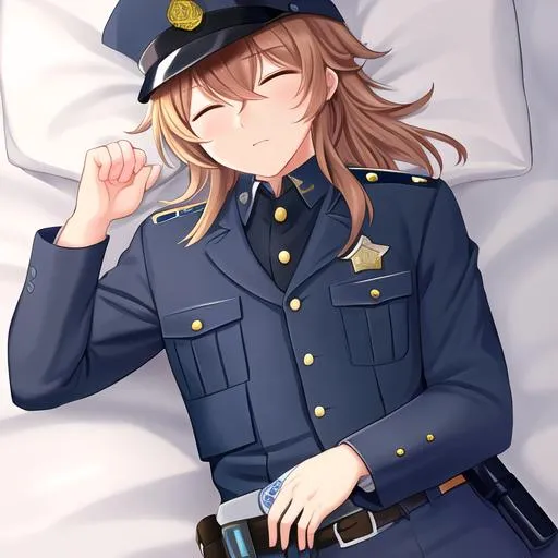 Prompt: Caleb as a police officer sleeping