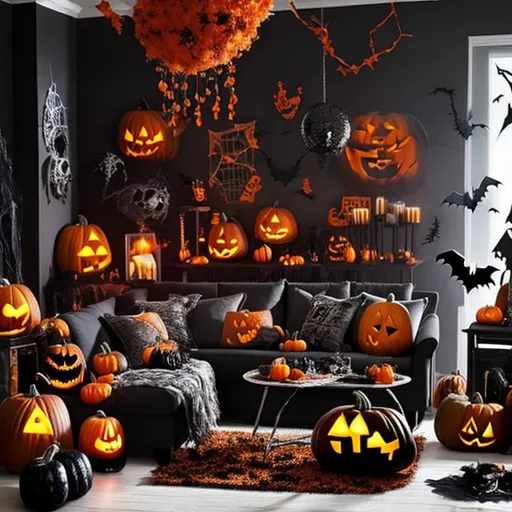 Prompt:  a halloween themed livingroom