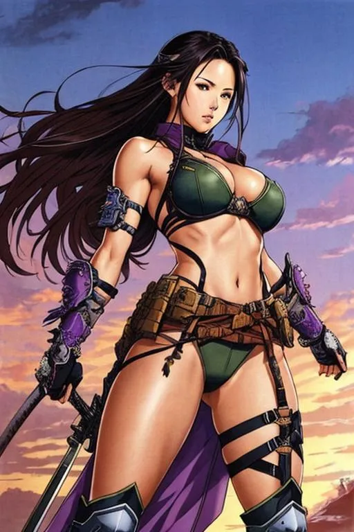 Prompt: Shining Force Art (((Yoji Shinkawa))), sticker of ultra detailed portrait of Olivia Munn in detailed purple heavy samurai armor, high quality cell shaded illustration in post apocalyptic style by Yoji Shinkawa, ((full body)), dynamic pose, perfect anatomy, centered, freedom, soul, black long hair,tan skin approach to perfection, cell shading, 4k , cinematic dramatic atmosphere, watercolor painting, global illumination, detailed and intricate environment, artstation, concept art, fluid and sharp focus, volumetric lighting, cinematic lighting, Art by Ilya Kuvshinov
