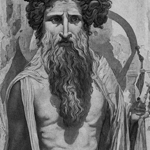 Prompt: A greek god with middle eastern tunic staring at the camera.