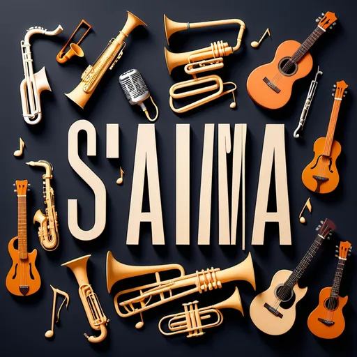 Prompt: A word SAMA   in musical shape with instruments