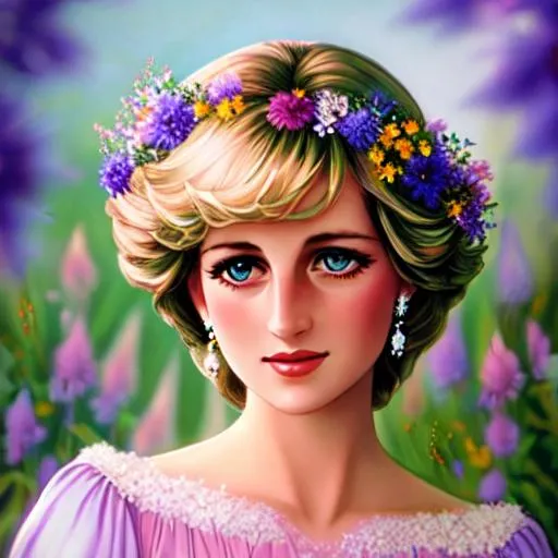 Prompt: Princess Diana as a fairy goddess of wildflowers ethereal,dreamscape, cool colors, closeup