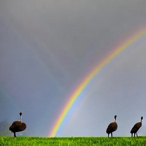 Prompt: Canadian Goose angry rainbows