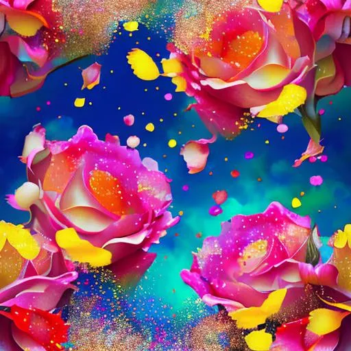 Prompt: seamless pattern of Beautiful persian Goddesses dissolving into colorful liquid oil paint, wind, Glitter, colored smoke, rose petals, koi Fishes goldfishes dahlias lotus flowers cherry blossoms, colorful Silk fabrics and Roses floating in the air encircling the face, cinematic lighting, photo realistic, digital painting, hyperrealistic, ultra realistic, artstation, by karol bak Francois Nielly and William adolphe bouguereau