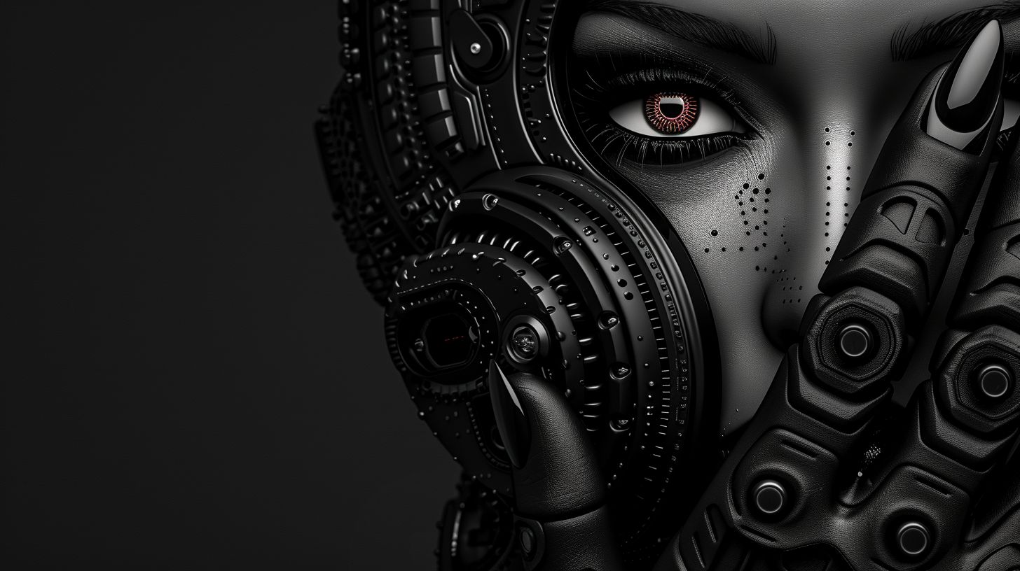 Prompt: london artist hsinalu scifi clock, in the style of fashion photography, dark silver and silver, canon eos 5d mark iv, body art, aggressive digital illustration, blink-and-you-miss-it detail, back button focus