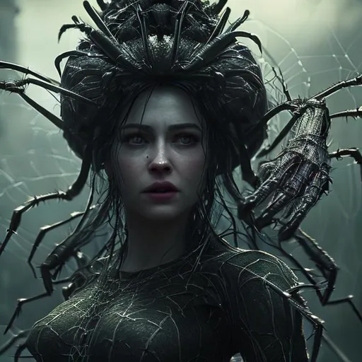 Prompt: Queen of the spiders hyper realistic extremely detailed dark cinematic UHD