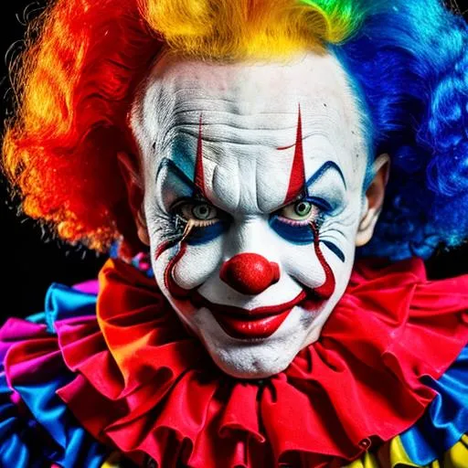 Prompt: RAW photo, realistic photo of a killer clown from the Killer Clowns From Outer Space movie, (high detailed skin:1.2), 8k uhd, dslr, soft lighting, high quality, film grain, Fujifilm XT3