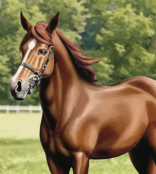 Prompt: a beautiful stuning chestnut horse, good proportion, perfect symetrical