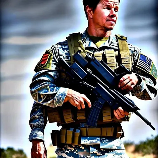 Prompt: Mark Wahlberg as a soldier portrait, high quality, 8k, hdr, uniform, high detail, 
