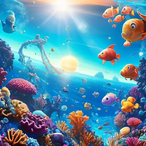 Imagine a vast open sea, coral and sea life bustling
