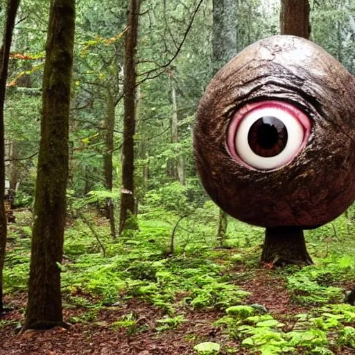 Prompt: giant eyeball in a forest