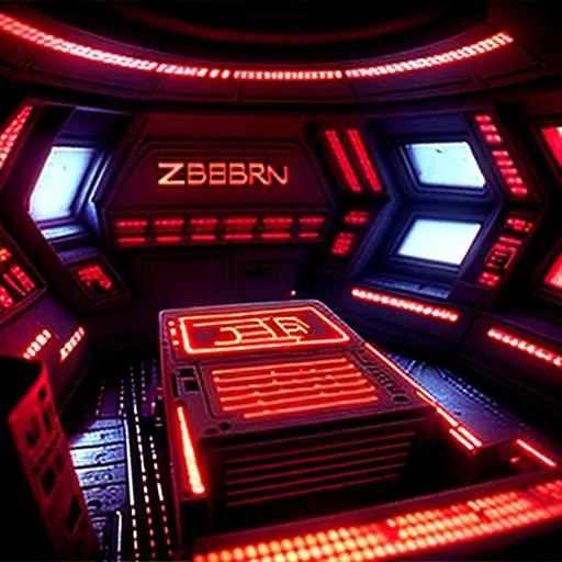 Prompt:  "ZEB RED" written on the starship 5011 in English that I can read.
