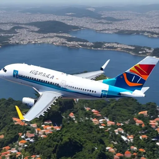 Prompt: Uma foto de um avião com a logo do seu serviço e a frase “Viaje mais, pague menos e aproveite mais