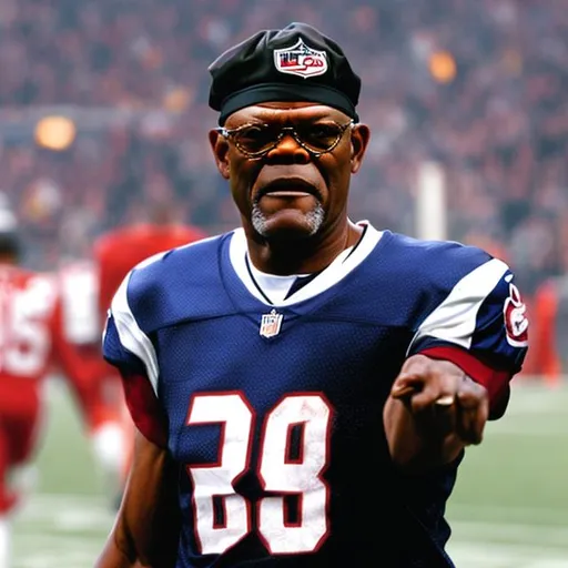 Prompt: Samuel L. Jackson wearing a nfl football helmet