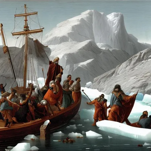 Prompt: The ancient Greek explorer Pytheas disembark on the icy coasts of Greenland