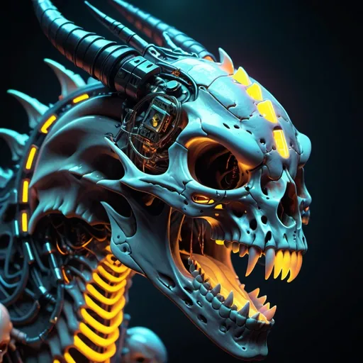 Prompt: Dragon skull cyberpunk style, highly detailed, HD, dark background