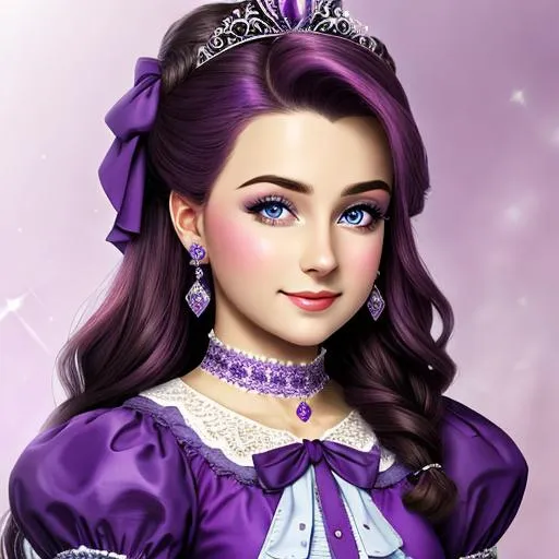 Prompt:  European, princess wearing purple, facial closeup