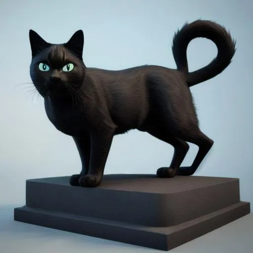 Prompt: a 3d rendering of a photorealistic black cat that is turning into smoke.  the cat is standing on top of a tombstone that has a funny name on it.