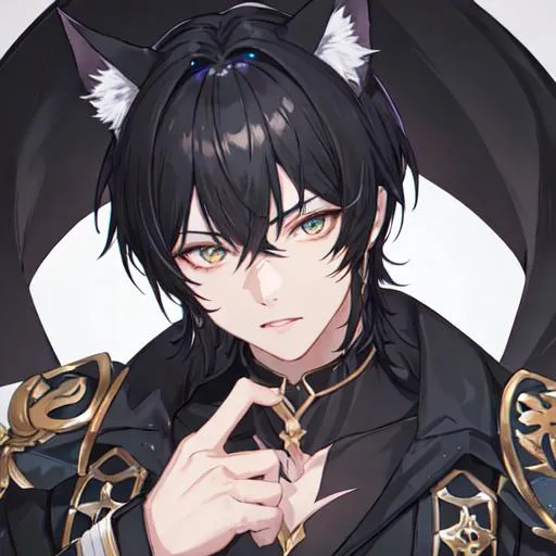 Prompt: Midnight male cat boy (short black hair) scar on his neck, 8k, UHD, highly detailed, best quality, on his knees