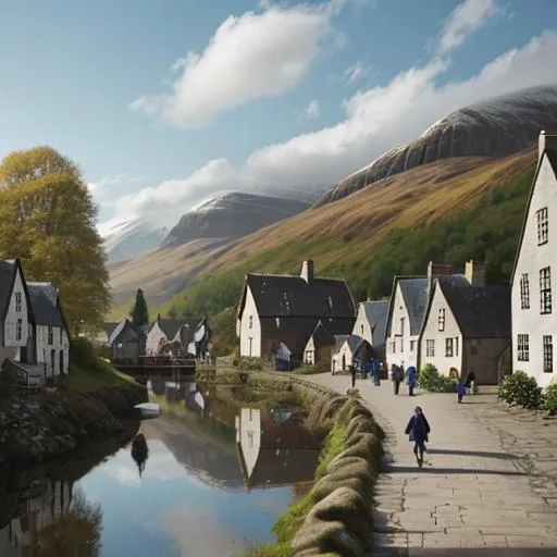 Prompt: Scottish Village with people