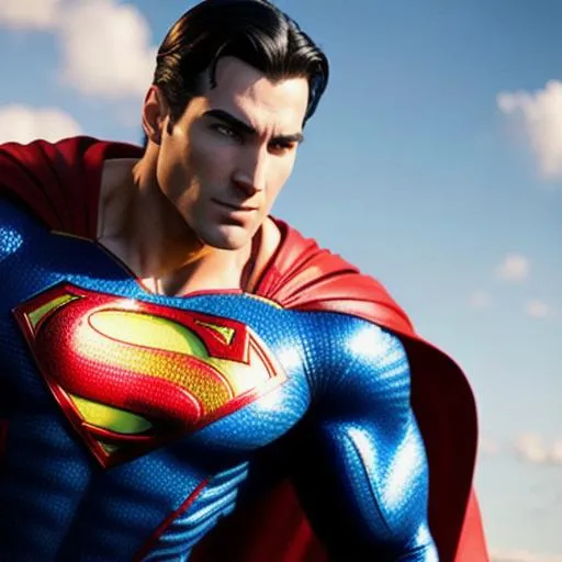 Prompt: Photorealistic Superman, Full Body Flying Action Pose, Hyperdetailed, Intricate Detail, Highly detailed face, Detailed Hands, Bright Sun Light, Rear Lit, Deep Colors, Realism, inspired by 1990's Superman, Kriptonian, Mid-30's Superman, Clean Shaven, Body Builder, Long Red Cape, Long Sleeve