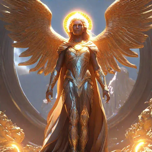Prompt: full body, zoom out, hero landing, Androgynous god + immense detail + focused expression, solar deity,  full figure + Full HD render + immense detail + dramatic lighting + well lit, esoteric symbolism | ultra - detailed realism, soft cinematic lighting, crystal landscape ,high - quality, engraved | highly detailed |digital painting, artstation, concept art, smooth, sharp focus, Nostalgic, ethereal, nebula, 8k, hyper detailed, intricate detail, photorealistic