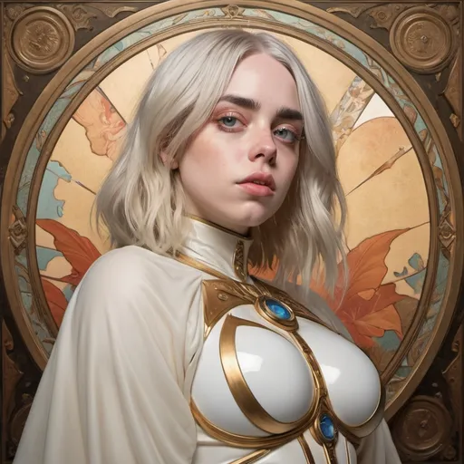 Prompt: Billie Eilish as Power Girl by Alphonse Mucha