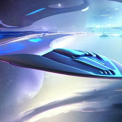 Prompt: concept art of a futuristic manta ray starship